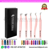 Pink Eye Lashes Tweezers Fiber Tip Set - TWEEZER WORLD